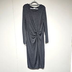 GAP Metallic Gray And Black Stripe Soft Stretchy Knit Midi Dress Classic Office